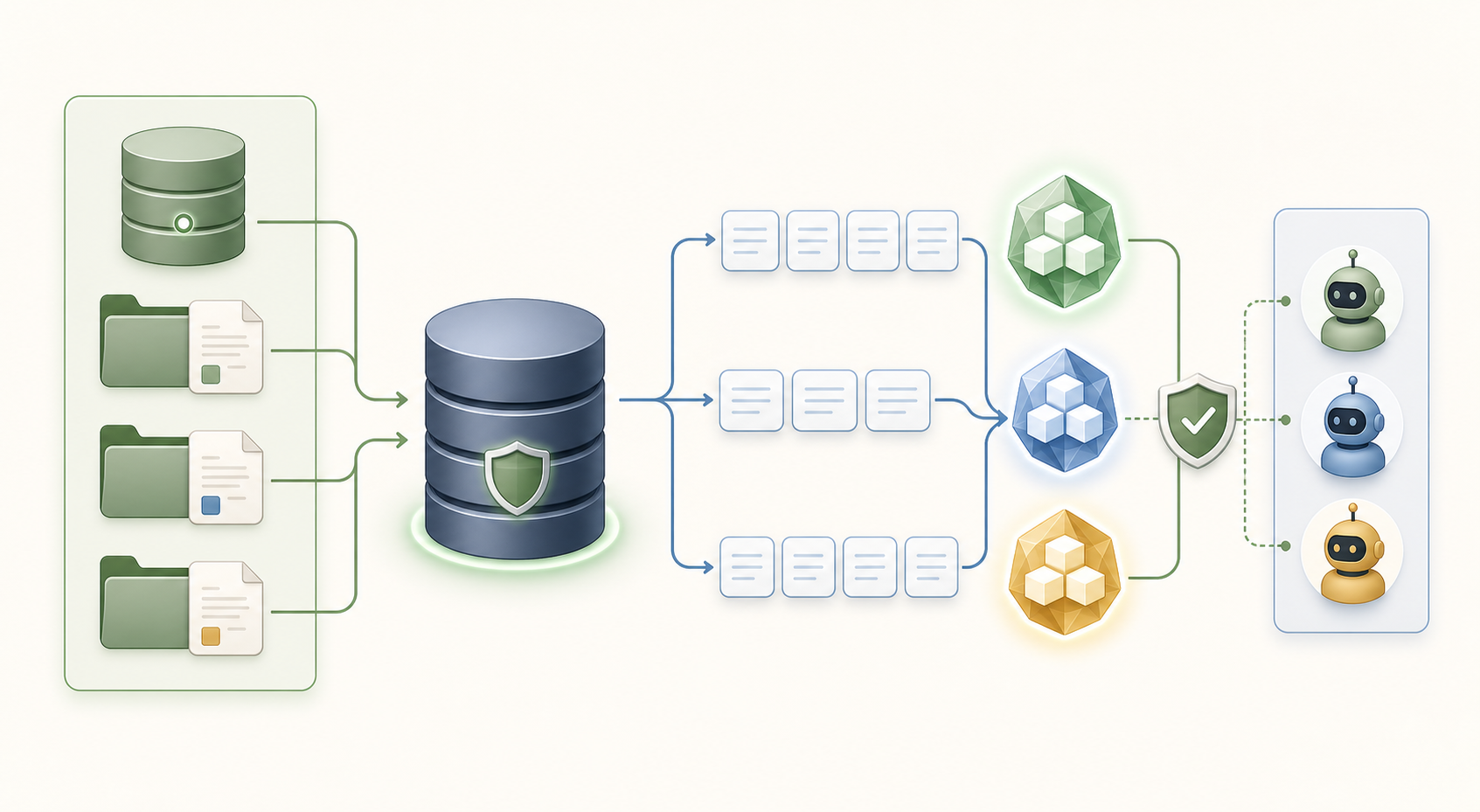 KnowledgeBase 到 Document、Chunk、Cluster，再通过权限门暴露给 Agent 的数据关系图